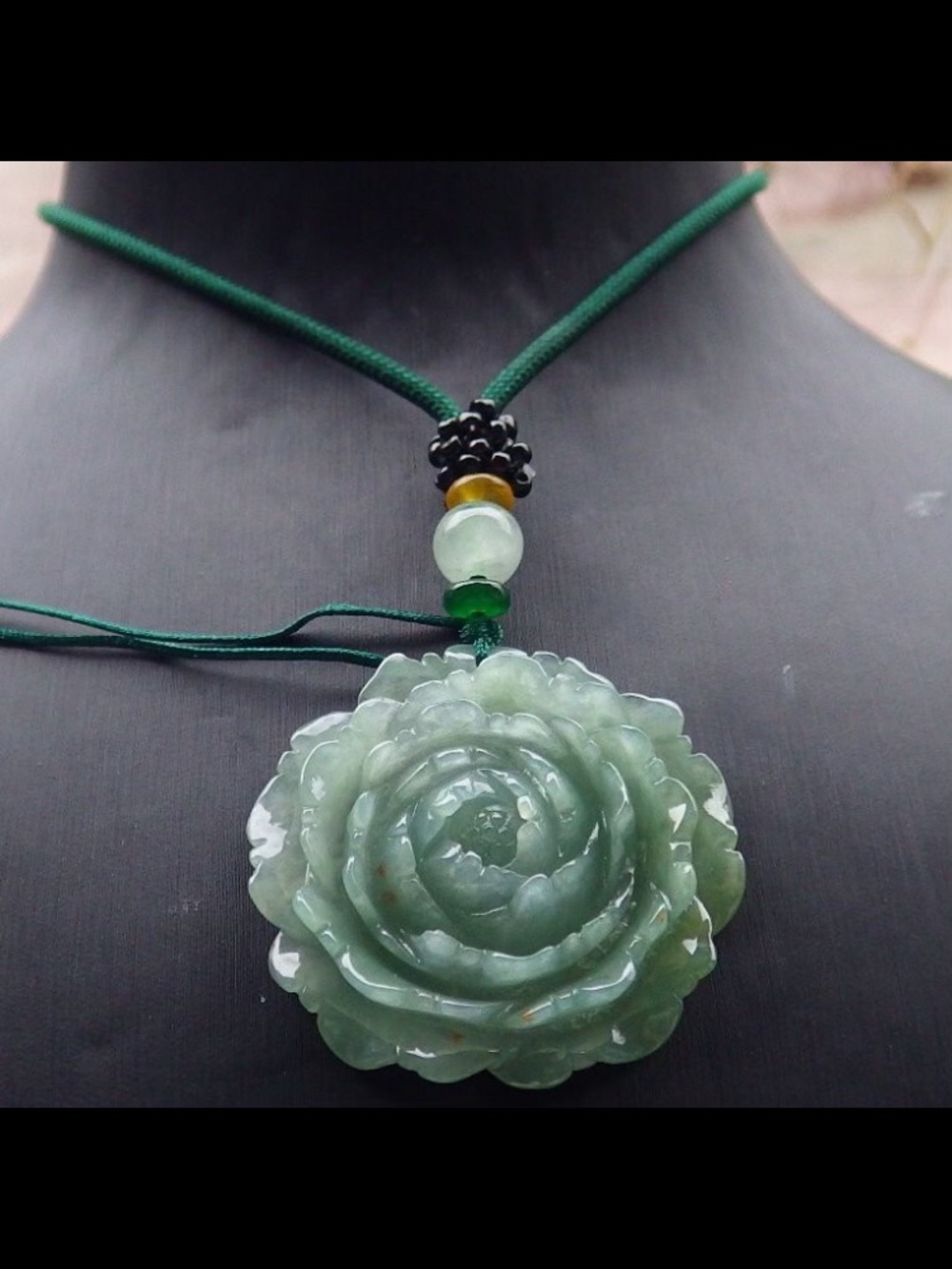 Certificate Jadeite Green Jade big Flower Rose pendant